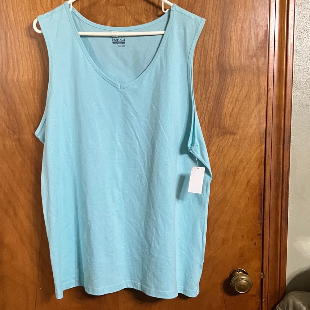 Basic Editions Light Aqua V-Neck Sleeveless Tank Top
